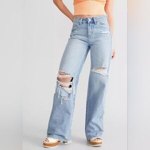 Buckle Flying Monkey Distressed Wide Leg Baggy Denim Jeans